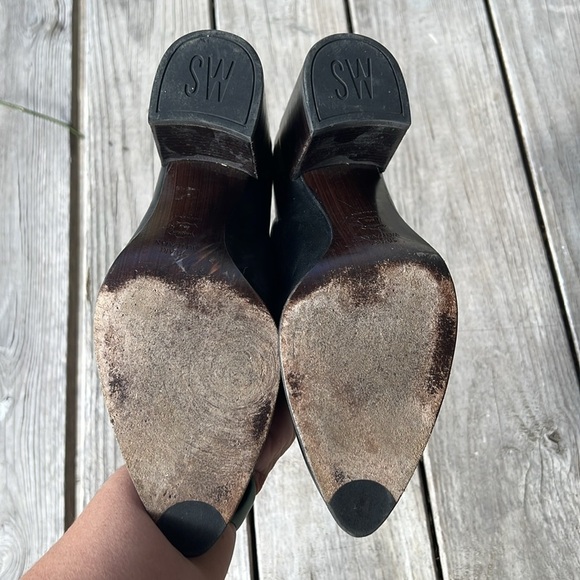 Stuart Weitzman Choke up Black Women's Pointed toe block heel pumps heels size 9 - Picture 6 of 12